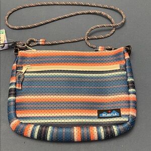 Kavu Crossbody Bag with Blue and Coral Stripes